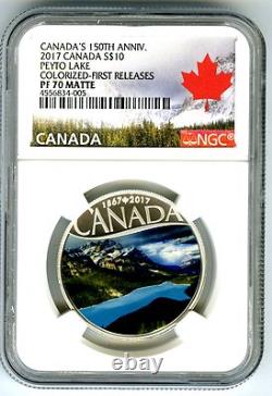 2017 $10 Canada 150th Silver Proof Ngc Pf70 Peyto Lake Alberta First Releases