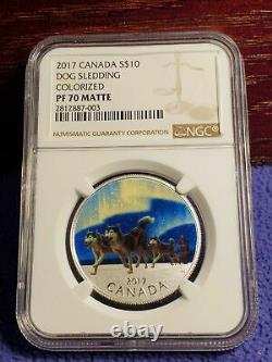 2017 $10 Canada Silver Proof Ngc Pf70 Dog Sledding Northern Lights First Release