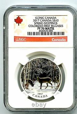 2017 $10 Canada Silver Proof Ngc Pf70 Matte Spring Sightings Deer First Releases