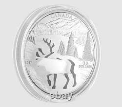 2017 $30 Endangered Animal Cutout Woodland Caribou Pure Silver Coin Canada