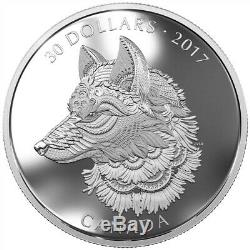 2017 $30 Great Grey Wolf Zentangle Art Canada Fine Silver Proof Coin. No GST