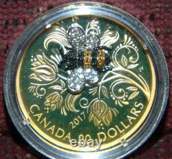 2017 CANADA $20 BEJEWELED BUGS BEE 1 OZ SILVER COIN WithGEMSTONES TONING ON COIN