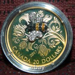 2017 CANADA $20 BEJEWELED BUGS BEE 1 OZ SILVER COIN WithGEMSTONES TONING ON COIN