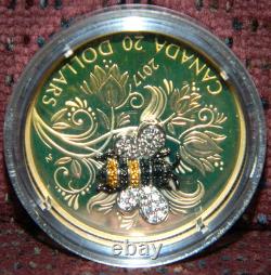 2017 CANADA $20 BEJEWELED BUGS BEE 1 OZ SILVER COIN WithGEMSTONES TONING ON COIN