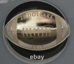 2017 CANADA $25 1 oz FOOTBALL NGC PF70 UC. 999 SILVER CONVEX COIN