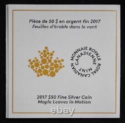 2017 CANADA $50 FINE SILVER PROOF 5 Oz. CONVEX Coin MAPLE LEAVES IN MOTION