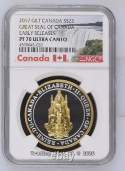 2017 CANADA Great Seal of Canada Gilt Silver Coin ER NGC Proof 70 UC withCOA