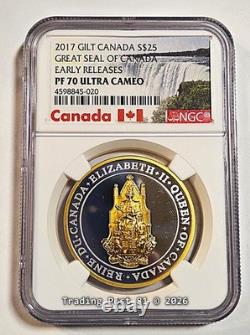 2017 CANADA Great Seal of Canada Gilt Silver Coin ER NGC Proof 70 UC withCOA
