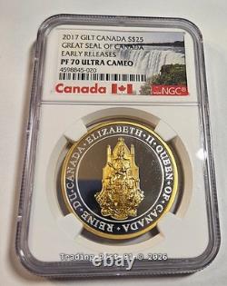 2017 CANADA Great Seal of Canada Gilt Silver Coin ER NGC Proof 70 UC withCOA