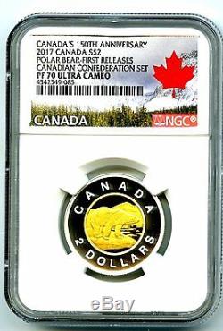2017 Canada 150th Anniv Polar Bear Toonie Ngc Pf70 Gilt Silver Proof Two Dollar