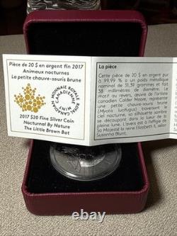 2017 Canada $20 Silver Little Brown Bat Coin 1oz. 9999 Proof with COA & RCM Box