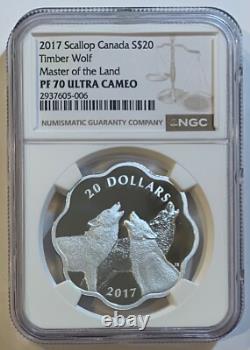 2017 Canada $20 silver coin, Timber Wolf, NGC PF70 Ultra Cameo, Scallop