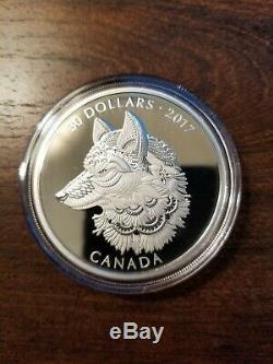 2017 Canada 2oz Silver $30 Zentangle Art The Great Grey Wolf