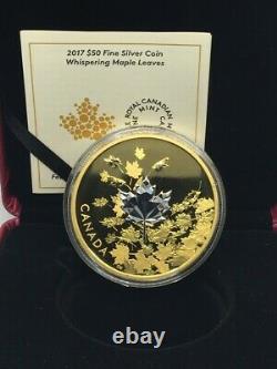 2017 Canada $50 Whispering Maple Leaves 3oz silver proof Gold-Plated Coin