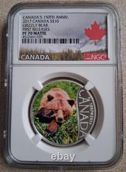 2017 Canada Ngc First Releases Pf70 Matte Silver Grizzly Bear S$10