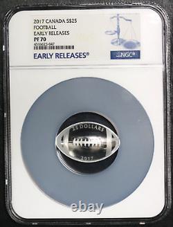 2017 Canada Proof $25 Football Fine Silver Curved Coin NGC PF 70 Early Releases