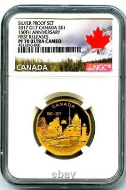 2017 Canada Silver Proof Loonie Dollar Ngc Pf70 Ucam Gilt Loon 150th Anniversary