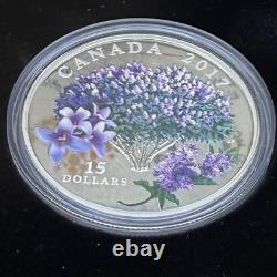 2017 Canadian $15.999 Silver. 75 oz Spring Lilac Blossoms, COA, Leather Case