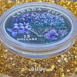 2017 Canadian $15.999 Silver. 75 oz Spring Lilac Blossoms, COA, Leather Case
