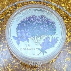 2017 Canadian $15.999 Silver. 75 oz Spring Lilac Blossoms, COA, Leather Case