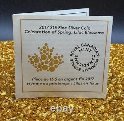 2017 Canadian $15.999 Silver. 75 oz Spring Lilac Blossoms, COA, Leather Case