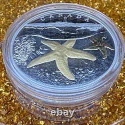 2017 Canadian $20.999 Silver 1 oz Sea Atlantic Starfish, Gold Gilt, COA, Case