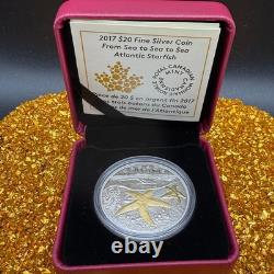 2017 Canadian $20.999 Silver 1 oz Sea Atlantic Starfish, Gold Gilt, COA, Case