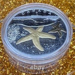 2017 Canadian $20.999 Silver 1 oz Sea Atlantic Starfish, Gold Gilt, COA, Case