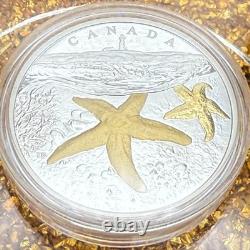 2017 Canadian $20.999 Silver 1 oz Sea Atlantic Starfish, Gold Gilt, COA, Case