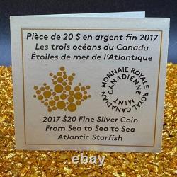 2017 Canadian $20.999 Silver 1 oz Sea Atlantic Starfish, Gold Gilt, COA, Case