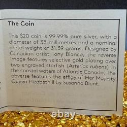 2017 Canadian $20.999 Silver 1 oz Sea Atlantic Starfish, Gold Gilt, COA, Case