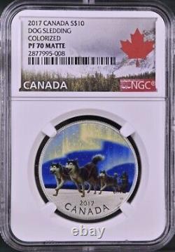 2017 DOG SLEDDING NORTHERN LIGHTS. 999 SILVER COIN CANADA NGC PF70 Mint 8500