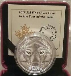 2017 Eyes Great WOLF $15 23.17gram Pure Silver Proof Coin Canada Glow-In-Dark