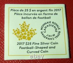 2017 Football-Shaped Curved Convex Canada Coin $25 1 oz. Pure Silver Proof
