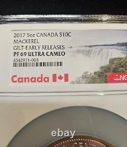 2017 NGC PF 69 UC $10C 5 oz Proof Mackerel Gilt Silver Canada`s 150 Anniv Coin