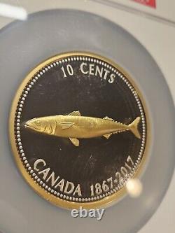 2017 NGC PF 69 UC $10C 5 oz Proof Mackerel Gilt Silver Canada`s 150 Anniv Coin