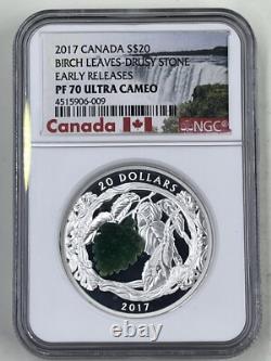 2017 NGC PF70 Ultra Cameo Canada S$20 Birch Leaves Drusy Stone
