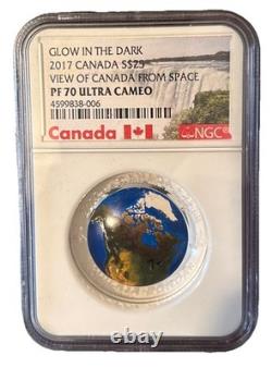 2017 PF70 GLOW IN THE DARK VIEW OF CANADA FROM SPACE NGC ULTRA CAMEO 1 oz Silve
