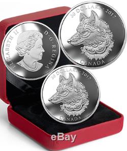 2017 Zentangle Art Great Grey Wolf $30 2OZ Pure Silver Proof Coin Canada