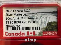 2018 1oz 9999 FINE SILVER MAPLE LEAF 30th ANNIV. 1st RELEASE NGC PF 70 REV PF