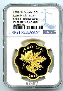 2018 $20 Canada Gold Gilt Silver Ngc Pf70 Masters Club Iconic Maple Leaves Fr