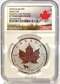 2018 $5 CANADA 1 OZ SILVER MAPLE LEAF DOG PRIVY EarlyReleases PF70 REVERSE PROOF