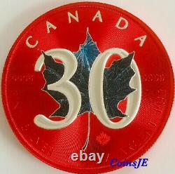 2018 $5 Canada 1 oz. 9999 Silver Maple Leaf 30th Anniversary Space Red Silver