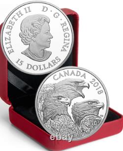 2018 Bald Eagles Magnificent $15 1OZ Pure Silver Proof Coin Canada Wildlife