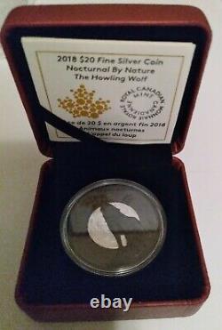 2018 Canada 1 Oz Nocturnal By Nature The Howling Wolf Silver Coin W Box & Coa