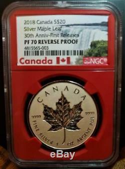 2018 Canada 1 oz Silver Maple Leaf Incuse Reverse Proof $20 NGC PF 70 Red Core