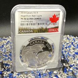 2018 Canada $15 1/2oz Silver Coin PF70UC NGC Magnificent Bald Eagles 1 of 6 Mint