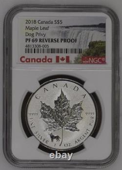 2018 Canada $5 Silver Maple Leaf Dog Privy NGC PF69 Reverse Proof