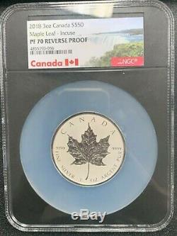 2018 Canada Maple Leaf Incuse 3 Oz Silver. 999 NGC PF70 Reverse Proof Q3F3