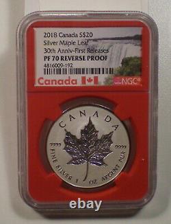 2018 Canada Pf70 20$ Silver Maple Leaf 30th Anniv 1st Releases Ngc Reverse Proof